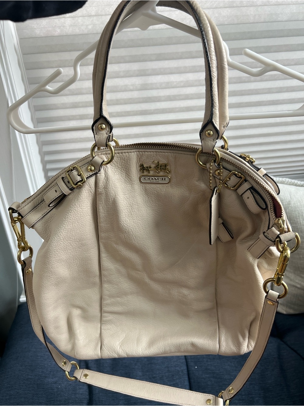 Coach Leather Satchel Crossbody Bag Cream Ivory Gold Hardware
